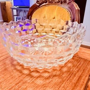 Vintage Fostoria American clear glass flared serving bowl in the cubist pattern